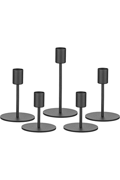 007 مجموعة حاملات الشموع المخروطية السوداء من سمايلي، مجموعة من 5 قطع، 0.8 بو...