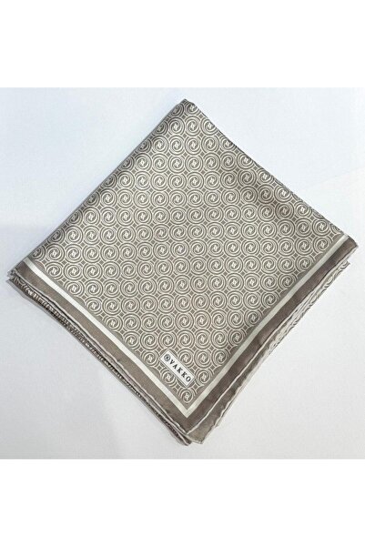 Vakko Tivil Monogram Silk Scarf 41408-Dark Beige Ecru