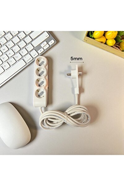 Noki ⚡ 3 Metre İnce Fişli4’lü Uzatma Kablosu – Mobilya Arkalarına Tam Uyum!