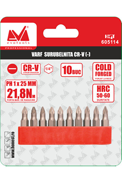 EvoTools Professional Cr-V Screwdriver Bit for Pozidrive-10 pcs PZ1 50 mm