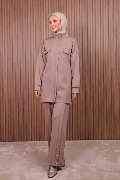 Mogi Butik Women's Scuba Pants Button Detailed Oversized Hijab Suit 3110