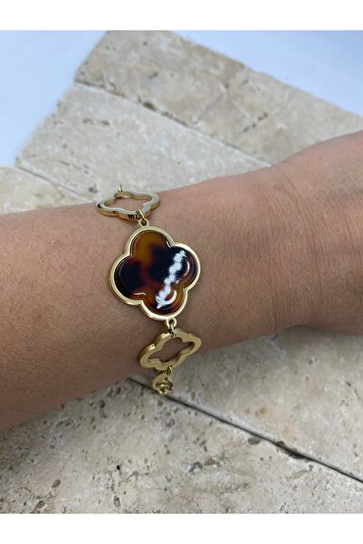 Byoz store سوار قابل للتعديل من الفولاذ الذهبي بتصميم الفهد والبرسيم