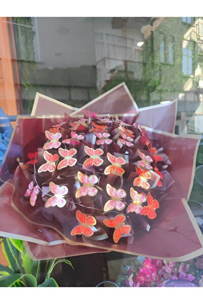 ilksem çiçekçilik Bordo Lüks Ambalajlı, Renkli LED Işıklı ve Kırmızı/Gold Kel...