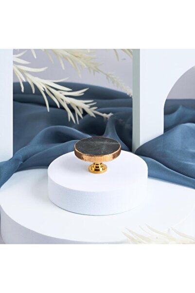 Onuvio Crystal, Round Knob Furniture Handle with Gold Inserts and Brass Base, Model M14 - Black