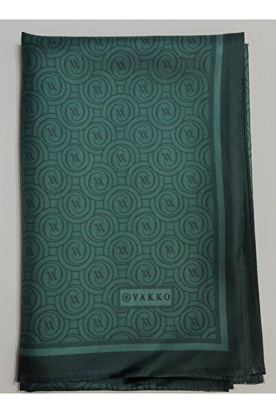 Vakko Tivil Monogram Silk Shawl 41407-Emerald Green