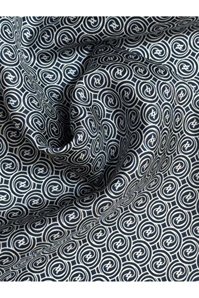 Vakko Tivil Monogram Silk Scarf 41408-Navy Blue Ecru