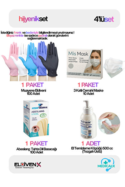 Medicalx 4’lü Hijyenik Set ( Muayene Eldiveni +3 Katlı Cerrahi Maske + Abesla...