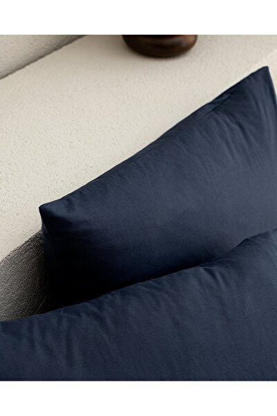 Madame Coco Manon 100% Cotton Ranforce Plain 2-Piece Pillowcase Set - Navy Blue