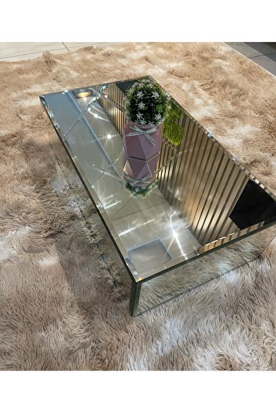 LUXURY VİLLA LUXURY KOMPLE GÜMÜŞ AYNALI TEKERLEKLİ ORTA SEHPA 60X100 YÜKSEKLİ...