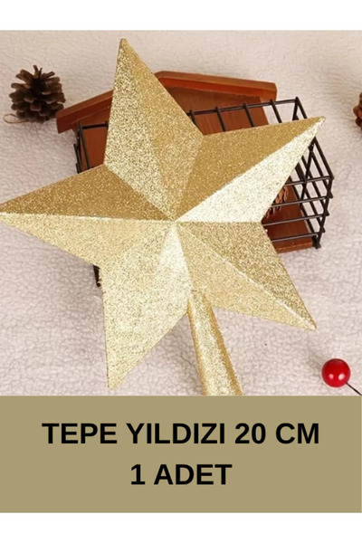 madamini 1 Adet Yılbaşı Ağaç Yıldızı, 20 Cm Tepe Yıldızı, Çam Ağacı Süsü, Yıldız Süs Gold, Simli Tepe Yıldızı