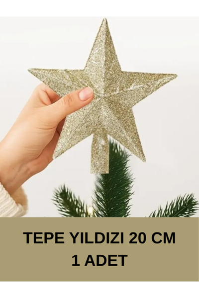 madamini 1 Adet Yılbaşı Ağaç Yıldızı, 20 Cm Tepe Yıldızı, Çam Ağacı Süsü, Yıldız Süs Gold, Simli Tepe Yıldızı