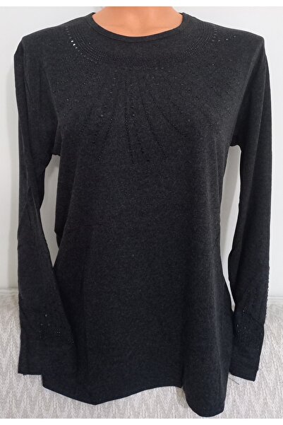 Anne Er Clothing Winter Cotton Combed Blouse Long Sleeves Collar and Sleeves with Stones Smoked