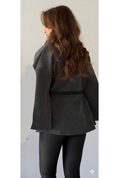 Melff Women's Silver Button Detailed Belted Cape Poncho