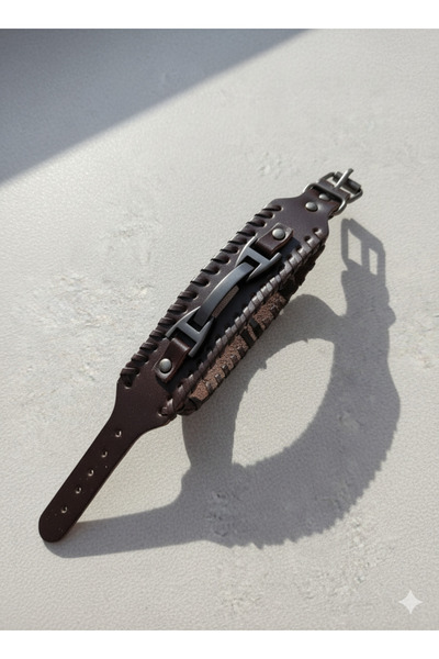 Kaan Accessoire سوار من الجلد البني للرجال