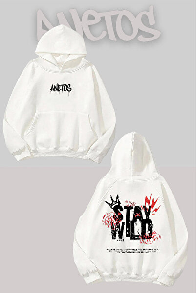 Anetos Stay Wild Rucsac cu imprimeu Alb cu glugă Swea tricou