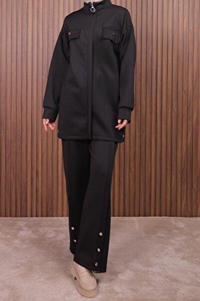 Mogi Butik بنطلون سكوبا نسائي بتفاصيل أزرار قصة فضفاضة طقم حجاب 3110