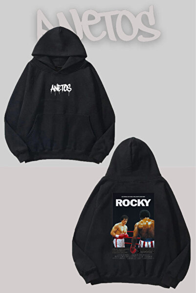 Anetos Rocky Back cu imprimeu Black cu glugă Swea tricou