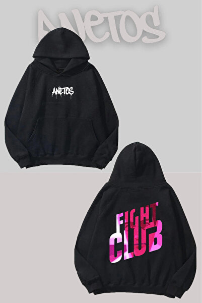 Anetos Fight Club cu imprimeu Sırt cu glugă Negru tricou Swea <ne7>
