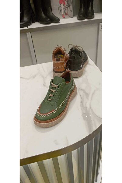 Mammamia 115 Hakiki Deri Saraç Detaylı Bağcıklı Ortopedik Düz Tabanlı Günlük Ayakkabı