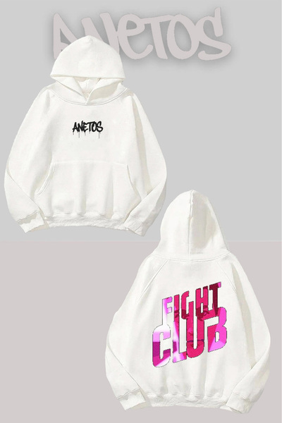 Anetos سترة فايت كلوب مطبوع بيضاء بغطاء رأس