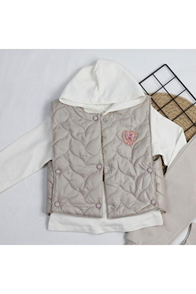 bebegci Print Detailed Sweatshirt Vest Set 3-Piece Baby Girl Set with Sweatpants