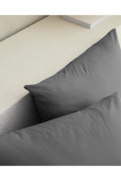 Madame Coco Manon 100% Cotton Ranforce Plain 2-Piece Pillowcase Set - Anthracite