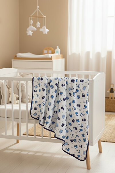 Salvia Dione Muslin Baby Blanket - 110x110 Multi-Purpose Cotton Muslin Cover, 100% Cotton Car Pattern Blanket