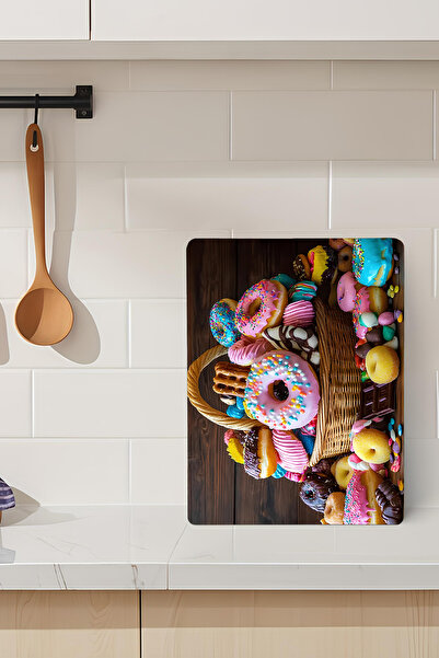 kutuTR Colorful Donut and Dessert Basket Pattern Tempered Glass Cutting Board...