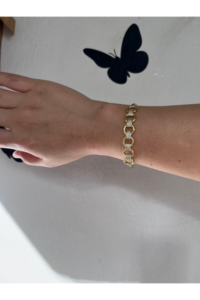 shop Paslanmaz Çeli̇k Gold Yuvarlak Model Taşli Işiltili Parlak Kelepçe Bi̇le...