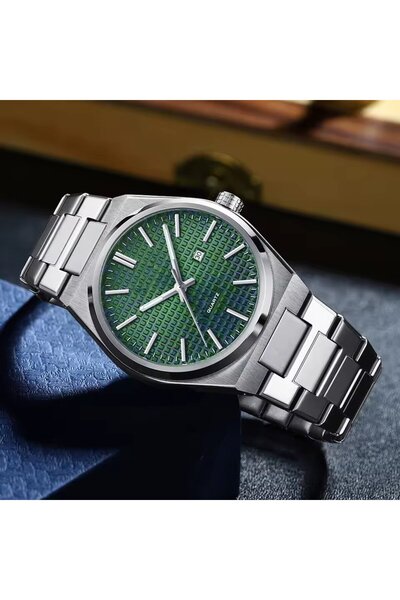 Korikom Premium Gümüş Analog Erkek Kol Saati – Yeşil Kadranlı, Çelik Kordon, ...