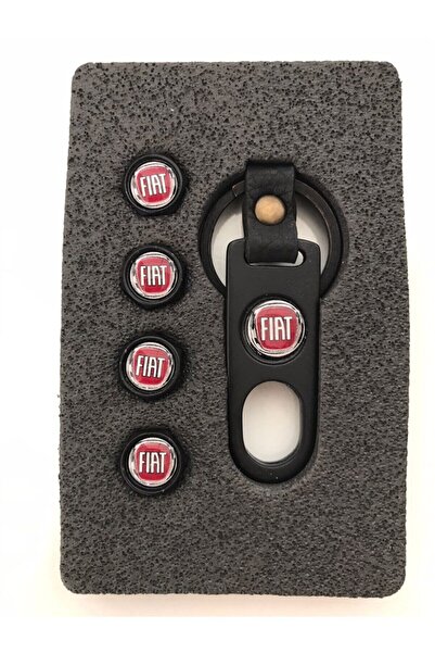 Smart Garage 4 Pieces Plastic Valve Cover and Keychain Set with Fiat Logo