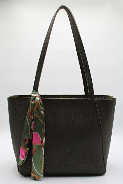 LASSO Geantă de umăr din piele artificială, kaki, de dimensiuni mari, cu deta...