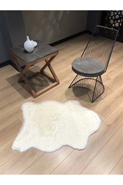 Halımax Tavşan Tüyü Kaymaz Tabanlı Krem A Kesim Dekoratif Post Peluş Halı Yatak Odası Koridor Halısı