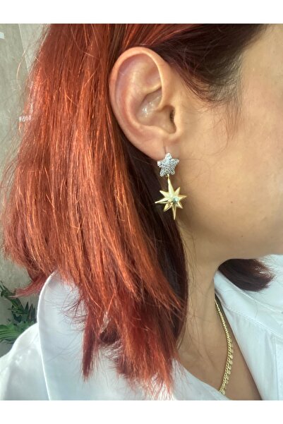 Byoz store Vip Series Silver Inlaid Stone Gold North Star Dangle Earrings