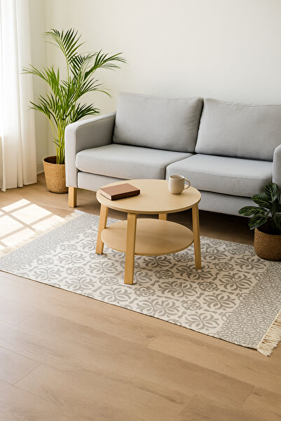 MARIA HOMES Elegant Runner Rug with Floral Pattern – Beige and Gray 90×200 cm