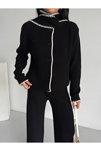 Azra Moda Style Knitwear Set Embroidery Detail Scarf Women