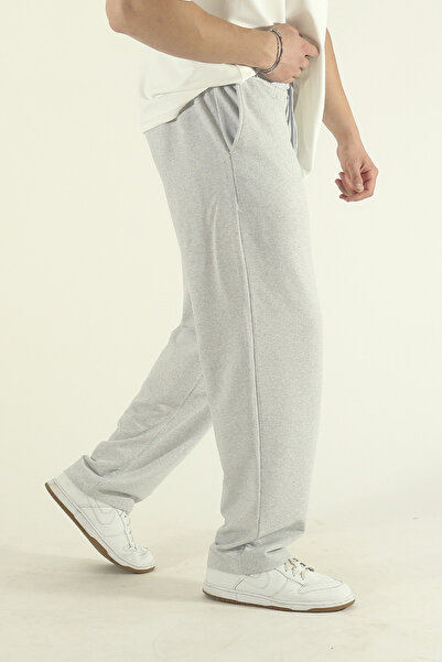 EydaMoon Men's Gray Baggy Cut Knitted Fabric Wide Leg Sweatpants