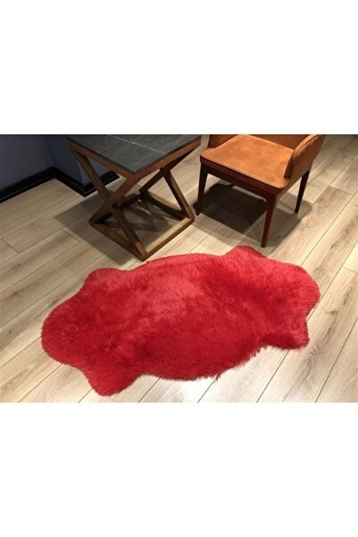 Halımax Tavşan Tüyü Kaymaz Tabanlı Kırmızı Dekoratif Post Peluş Halı Yatak Odası Koridor Halısı