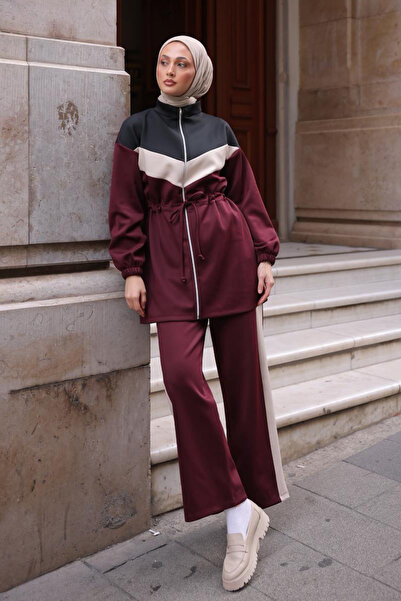 Mogi Butik Women's Scuba Fabric Drawstring Waist Belted Hijab Suit 3111