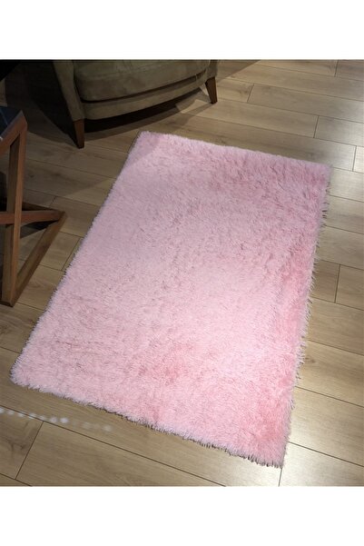 Halımax Tavşan Tüyü Kaymaz Tabanlı Pembe Dikdörtgen Dekoratif Post Peluş Halı Yatak Odası Koridor Halısı