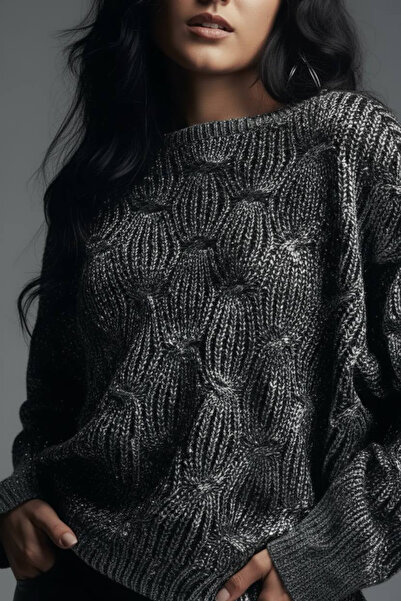 oshebu Pulover de tricotat oversize cu gât barcă pentru femei