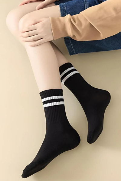 Esinti Unisex Λευκές ριγέ κάλτσες κολεγιακού τύπου 8 ζευγάρια βαμβακερές (8 ζευγάρια)