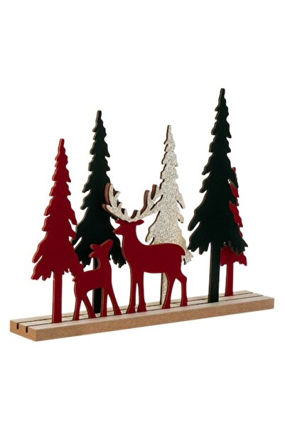 OEM Decorațiune de Crăciun din lemn - căprioare și brazi, 30x24 cm, multicoloră