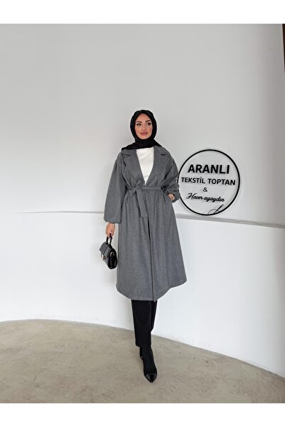 hacer ayaydın Belted Balloon Sleeve Basic Hijab Coat / Medium Length Women's Hijab Coat