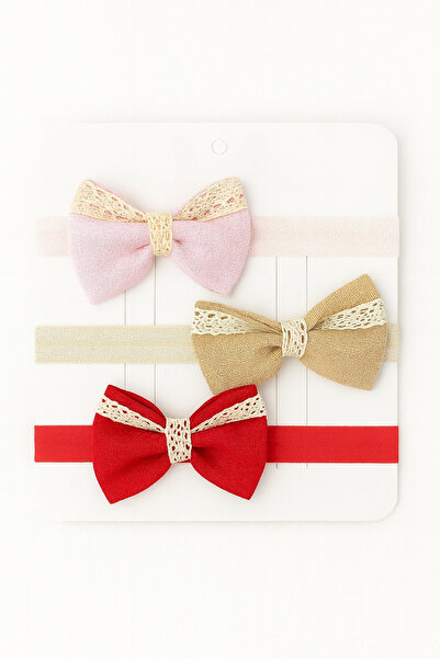 lilico Girl Child 0-24 Months Red Beige Pink Set of 3 Bow Bandanas