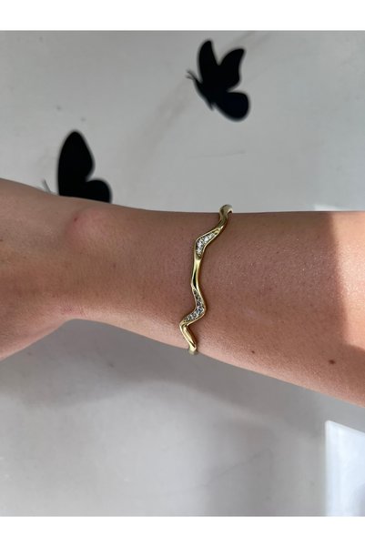 shop Stainless Steel Gold Stone Zigzag Model Shiny Bright Clamp Bracelet
