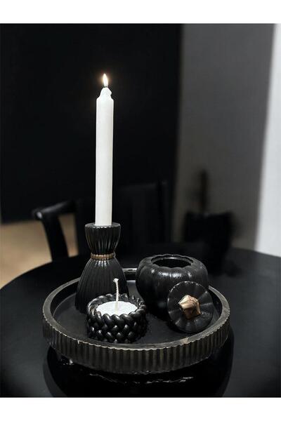 EL YAPIMI Büyük Boy Tepsi Balkabağı Mumluk Set Toz Mum