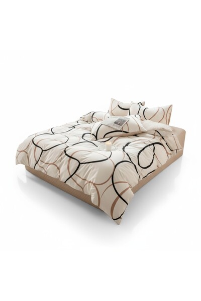 Comfort Craft Duvet Cover Set Double Size Line Rondom Cream Easy to Iron