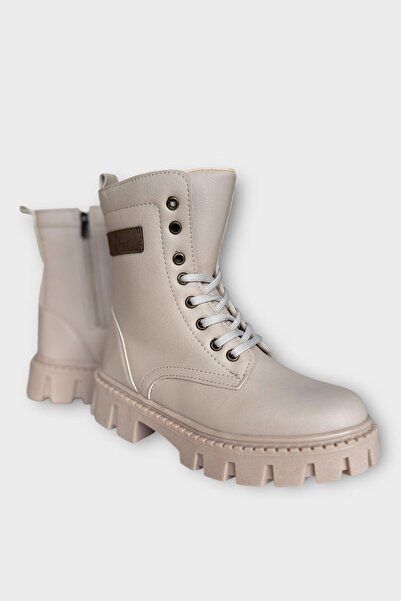 Liger Winter lace-up zippered long women's boots beige