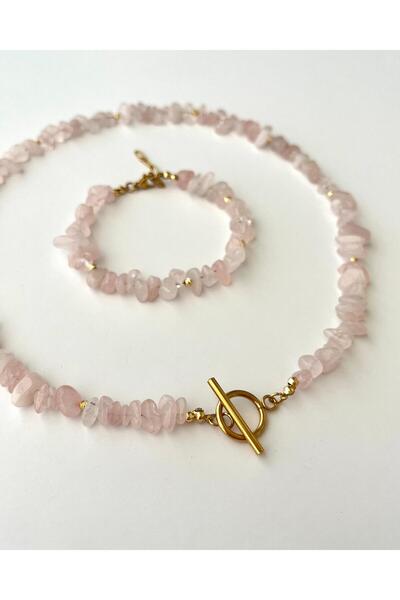 eyla collection Roselith – Pink Quartz Necklace & Bracelet Set of 2 (Stone of Love, Affection, Peace)